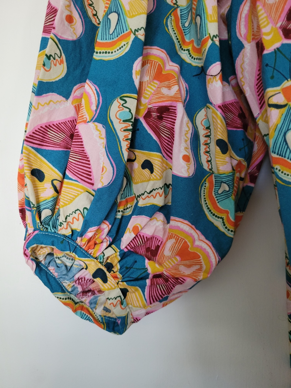 Blue Multicolor Printed Puff-Sleeve Dress - Picture 2 of 3
